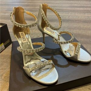 Badgley Mischka Rhinestone Embellished Silver Heels
